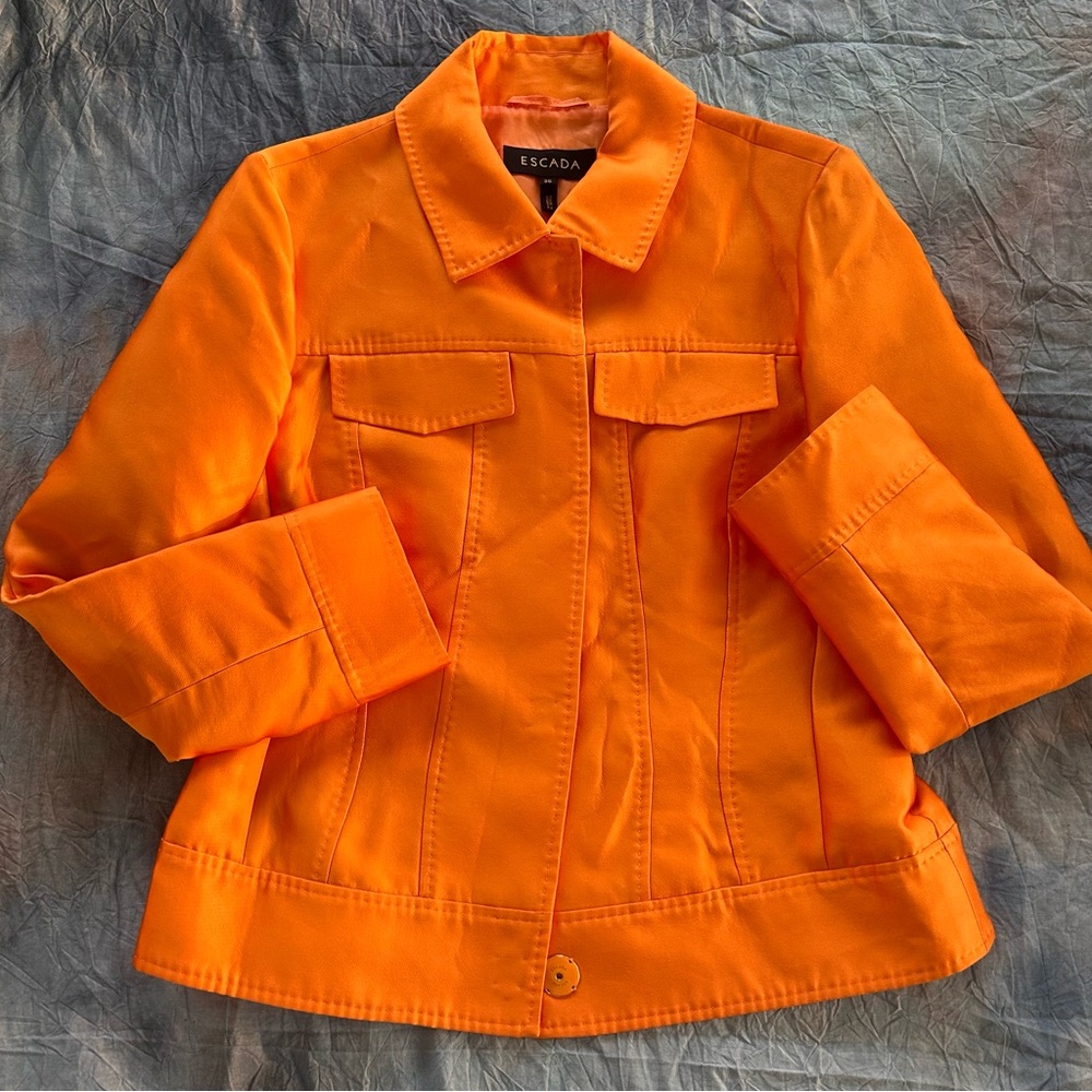 Vintage Escada Women's Orange Structured Trucker Style Snap Jacket